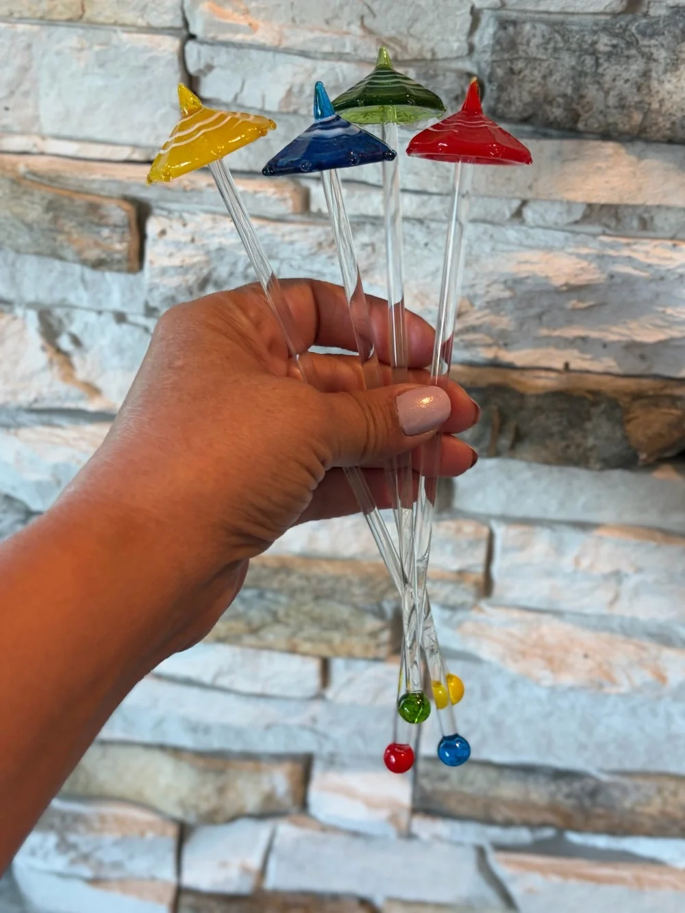 Swizzle stir sticks glass umbrellas colorful festive 4 Barware